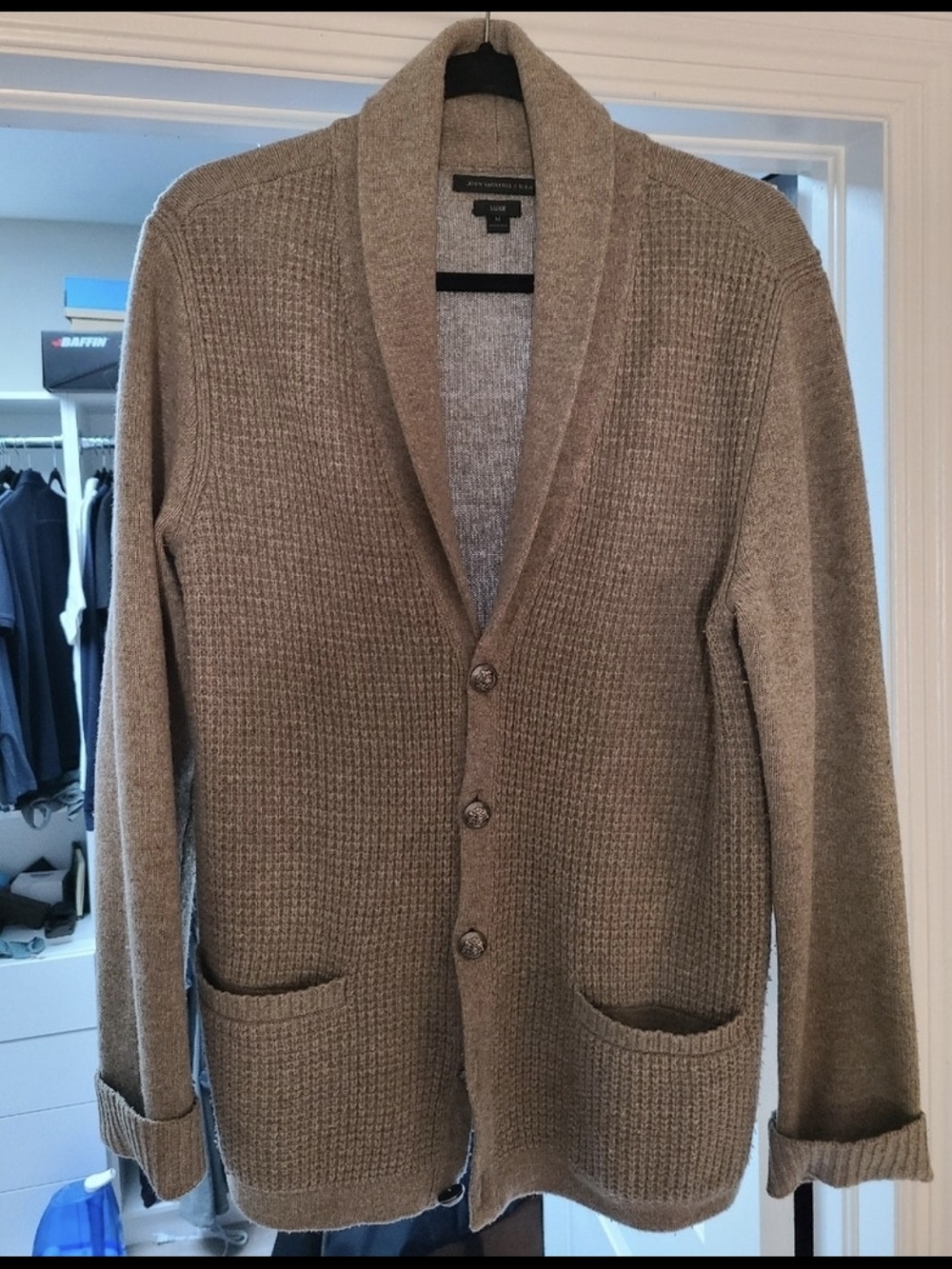 John Varvatos Men's Shawl Collar Cardigan - Tan Brown Medium
